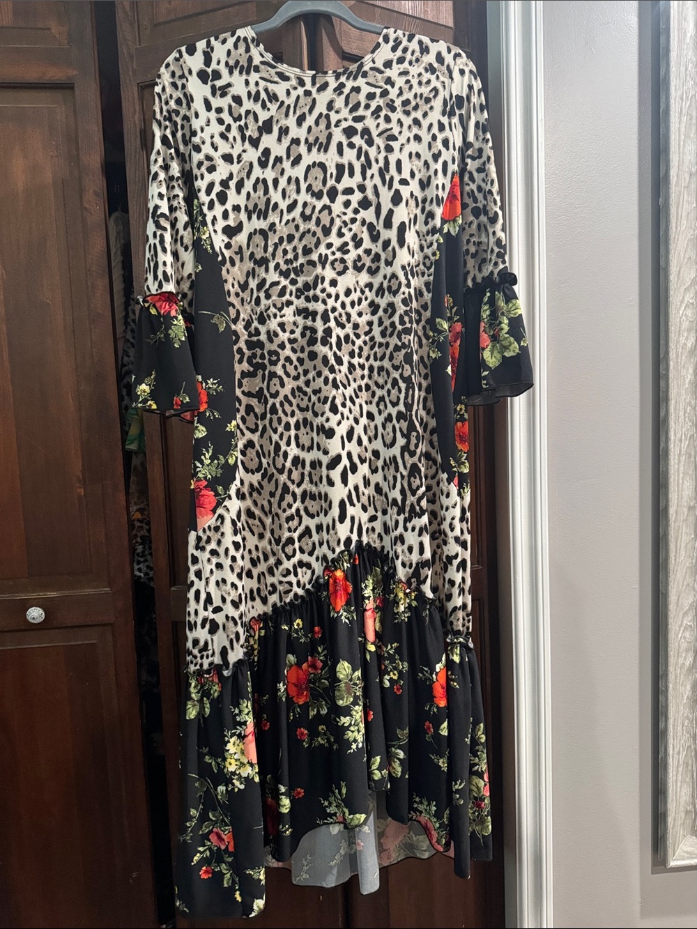Zadie Bs Leopard & Floral Mix Midi Dress - Black/Beige